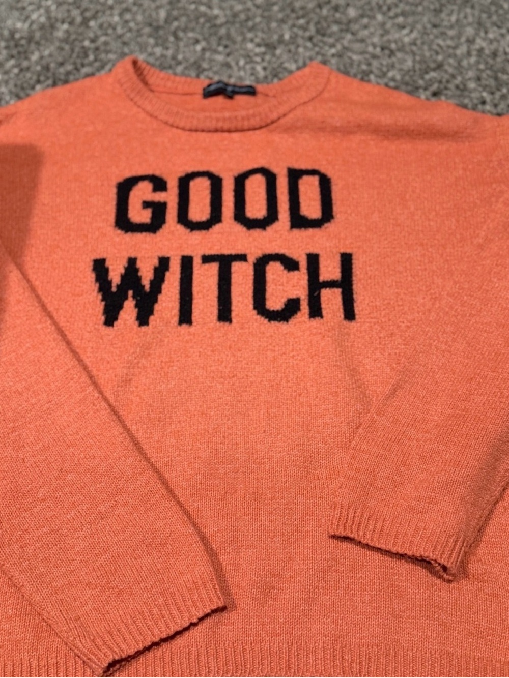State of Mind Orange Crewneck Sweater with BLACK 'GOOD WITCH' Text